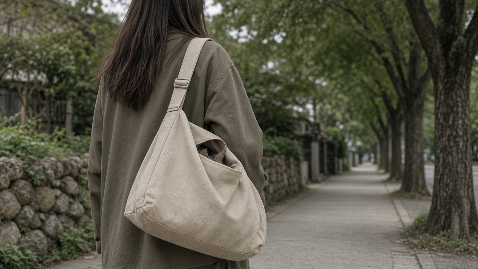 A canvas carrier on a sidewalk