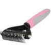 Quiet Coat Rake with grooming teeth, front view, pink handle