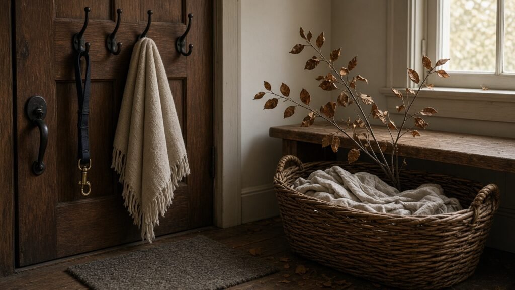 Door hooks with a short lead; a longer line being placed in a basket